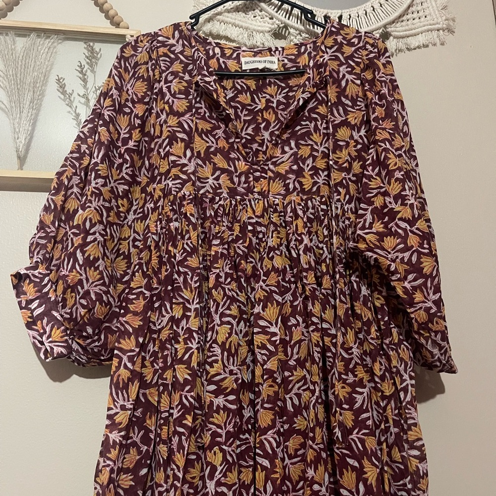 Daughters of India Plum and Mustard Floral Dress - Picture 2 of 4